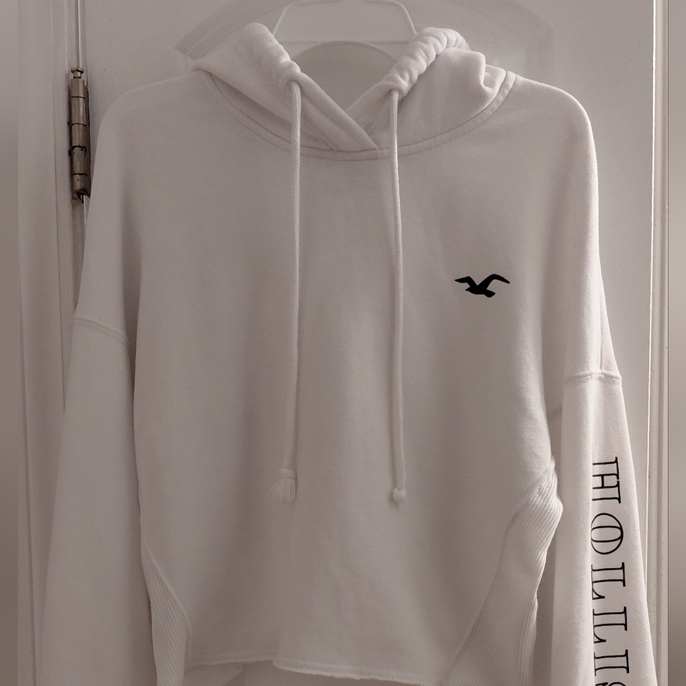 Hollister Womens White Cropped Hoodie